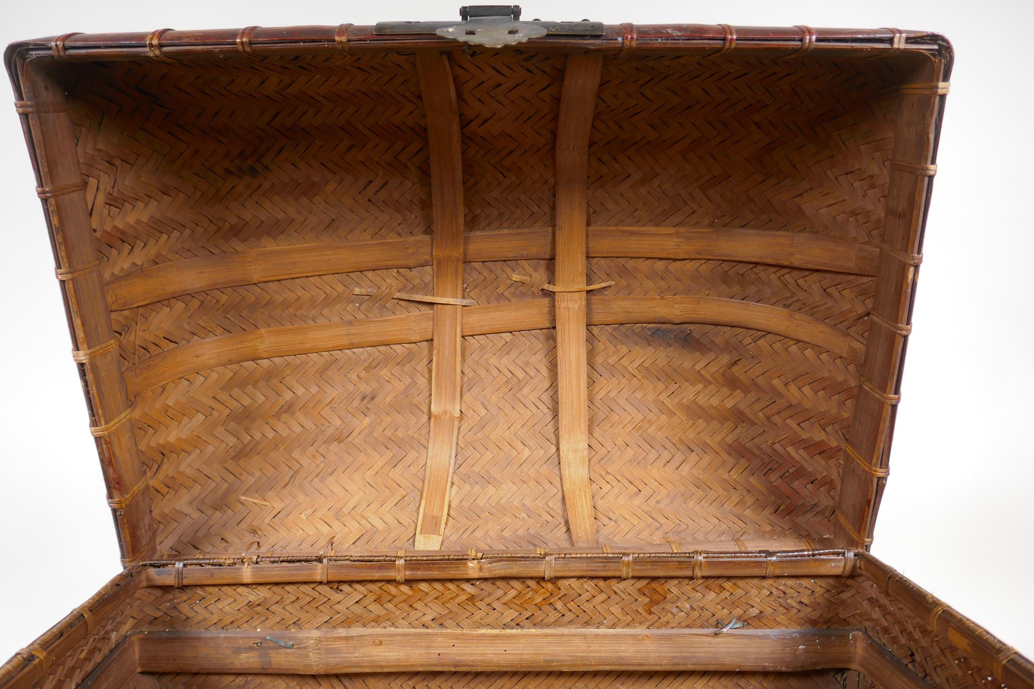 A Chinese rattan and bamboo case with a brass lock, AF, 22½" x 16" - Image 3 of 6