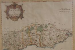 An antique Robert Morden map of Sussex, with hand coloured highlights, 16½" x 14"