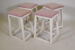 Four vintage painted wood kitchen stools