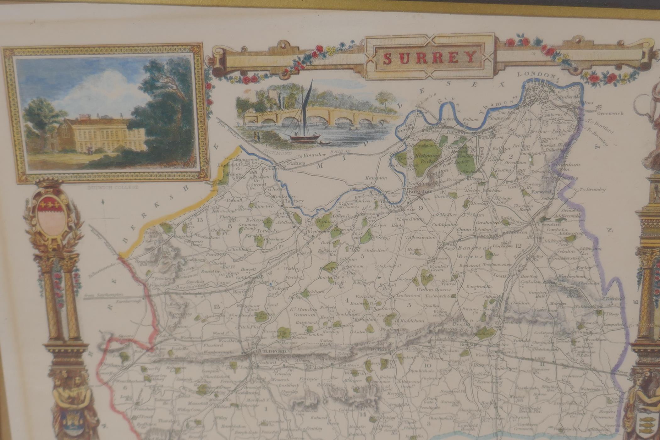 An antique map of Sussex with vignettes of Chichester Cathedral, Arundel Castle and the Chain - Image 4 of 4