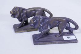 A pair of bronzed metal baskets in the form of lions, 5½" x 3"