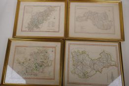 Four county maps of Cambridgeshire, Glamorgan, Northamptonshire and Hertford, 10" x 7"