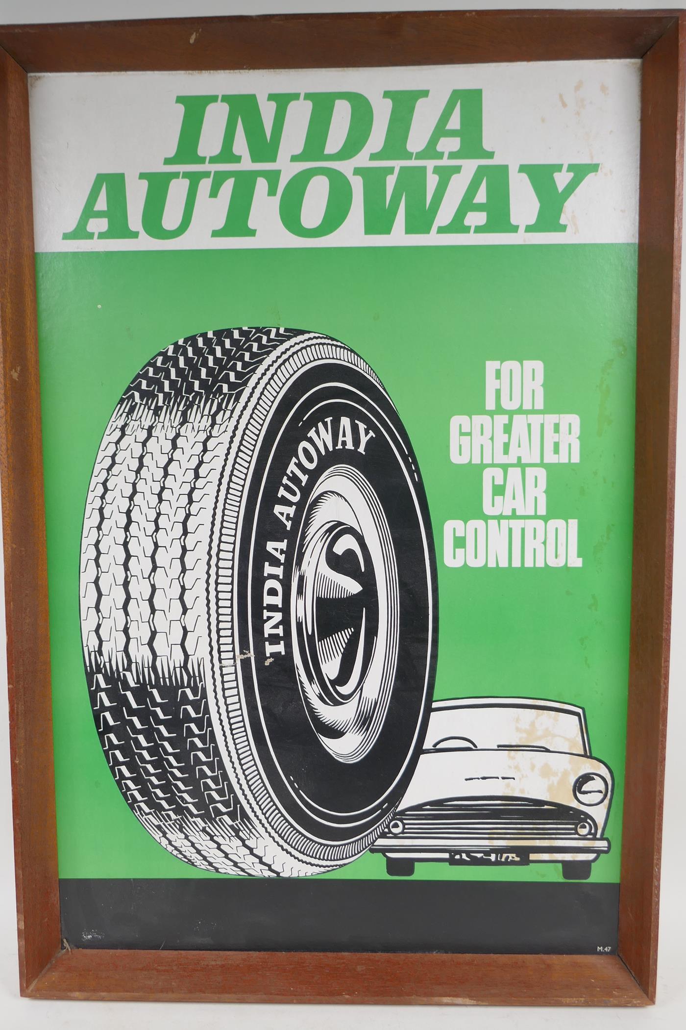 A framed mid C20th advertising poster for India Autoway Tyres, 16" x 24" - Image 2 of 2
