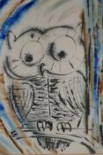 D. Williams, owl, ink and wash, signed, mid/late C20th, 15" x 23"