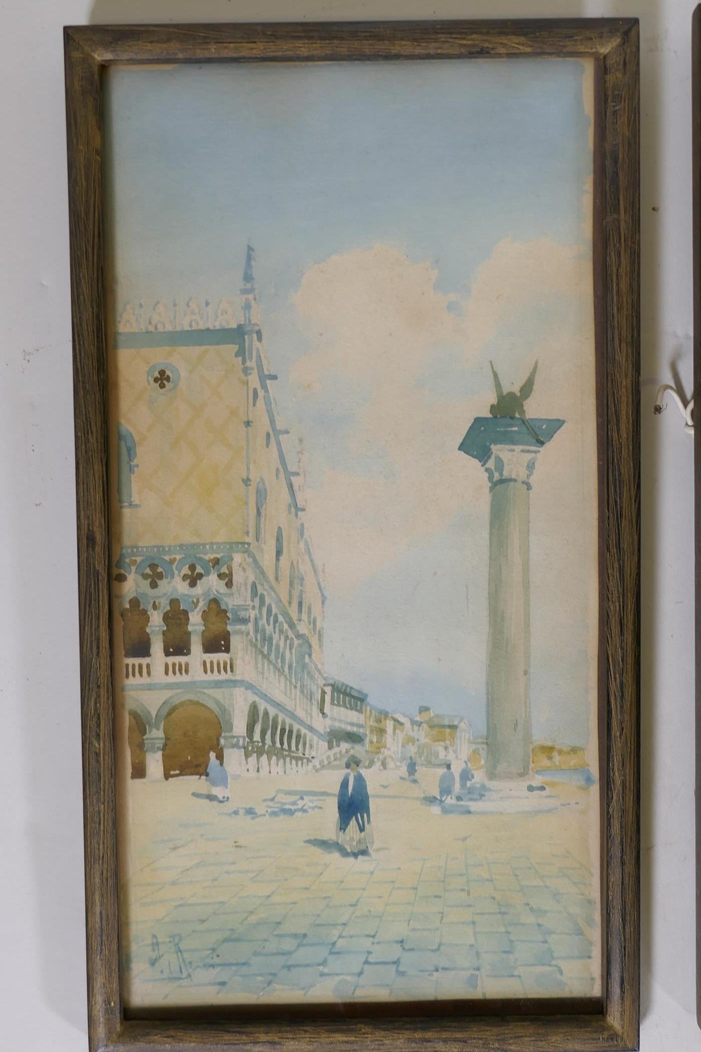 Alberto Trevisant, Venetian scene with St Mark's Square, signed, 6" x 12", and two similar, signed - Image 5 of 6