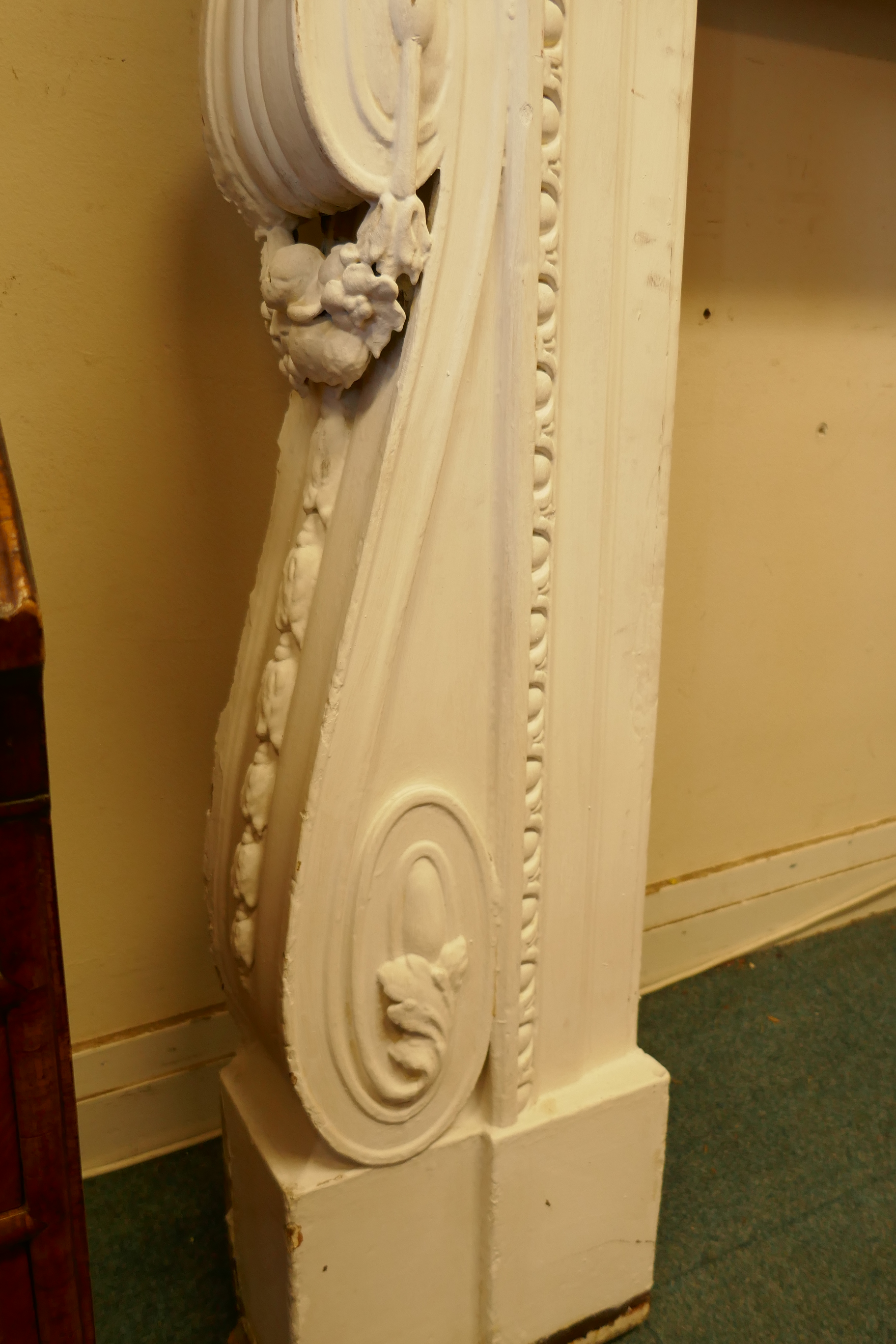 Architectural salvage, a large painted pine fire surround, with carved decoration, late C19th/ - Image 4 of 8