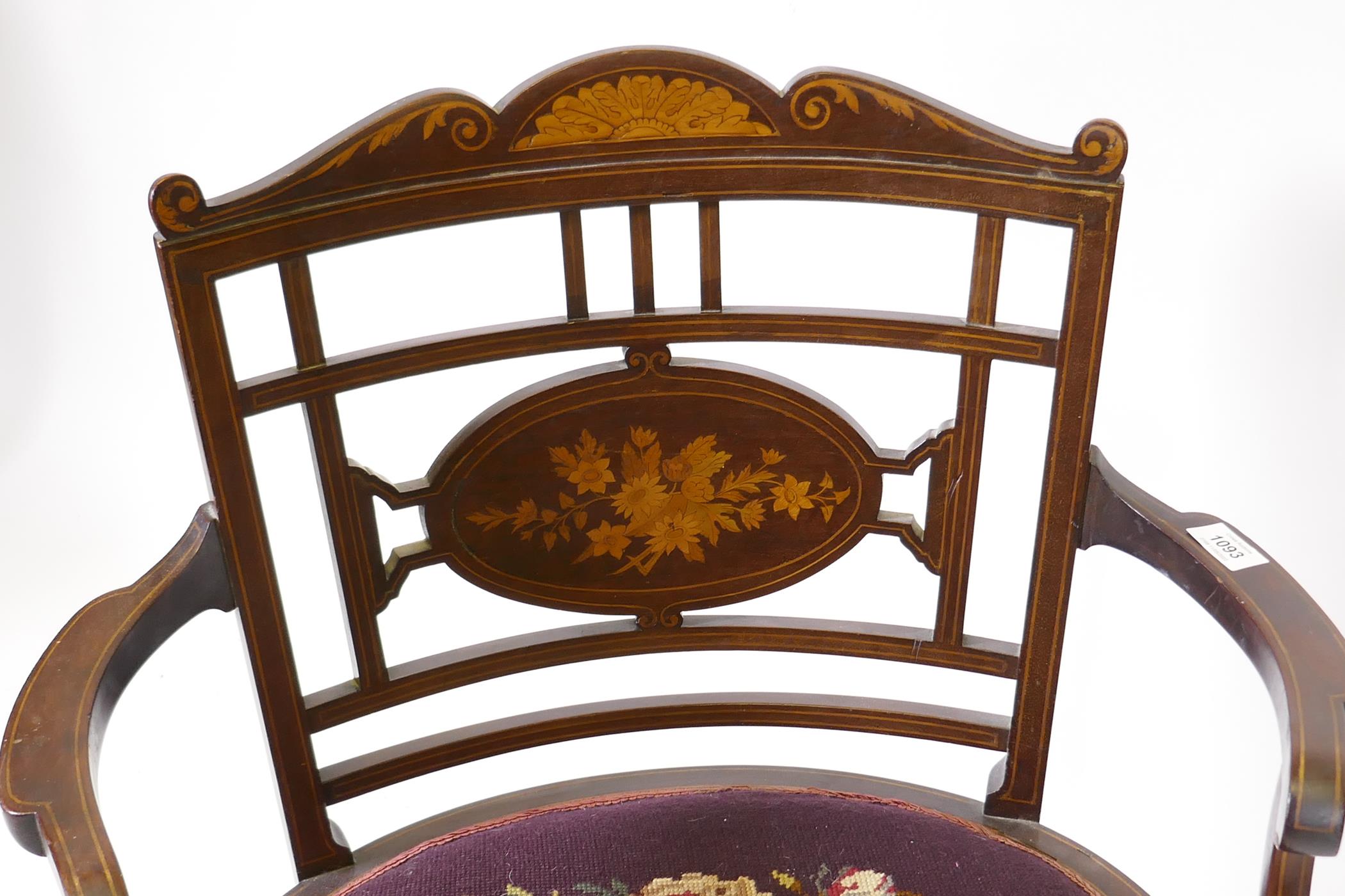 A Victorian inlaid mahogany tub shaped parlour chair - Image 2 of 3