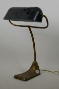 A vintage French brass desk lamp with adjustable shade, approx 40cm high