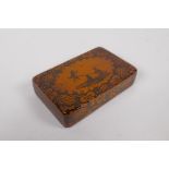 An early C19th Scottish Mauchline ware sycamore pen work snuff box, bearing the motto 'Such is