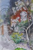 Attributed to David Mcleod Martin, Scottish (1922-2018), garden landscape, mixed media on paper,