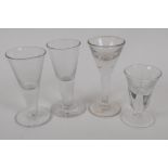 Two C19th 'Penny Lick' toastmasters glasses, and a pair of C19th cordial glasses, 3½" high