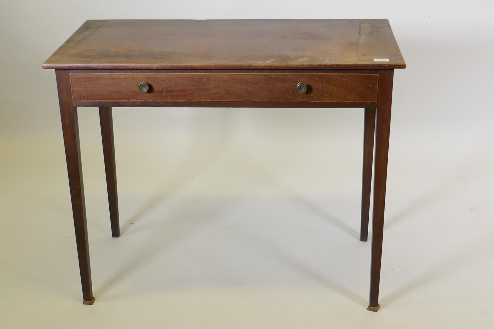 A George III mahogany single drawer side/writing table, raised on square tapering supports, 94 x - Image 2 of 4