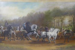 After Rosa Bonheur, 'The Horse Fair', inscribed lower right, oil on millboard, 82cm x 50cm