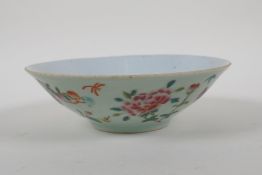 A Chinese famille vert porcelain dish decorated with birds, butterflies and flowers, mark to base,