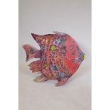 A painted metal garden figure of a tropical fish, 64cm high, 80cm long