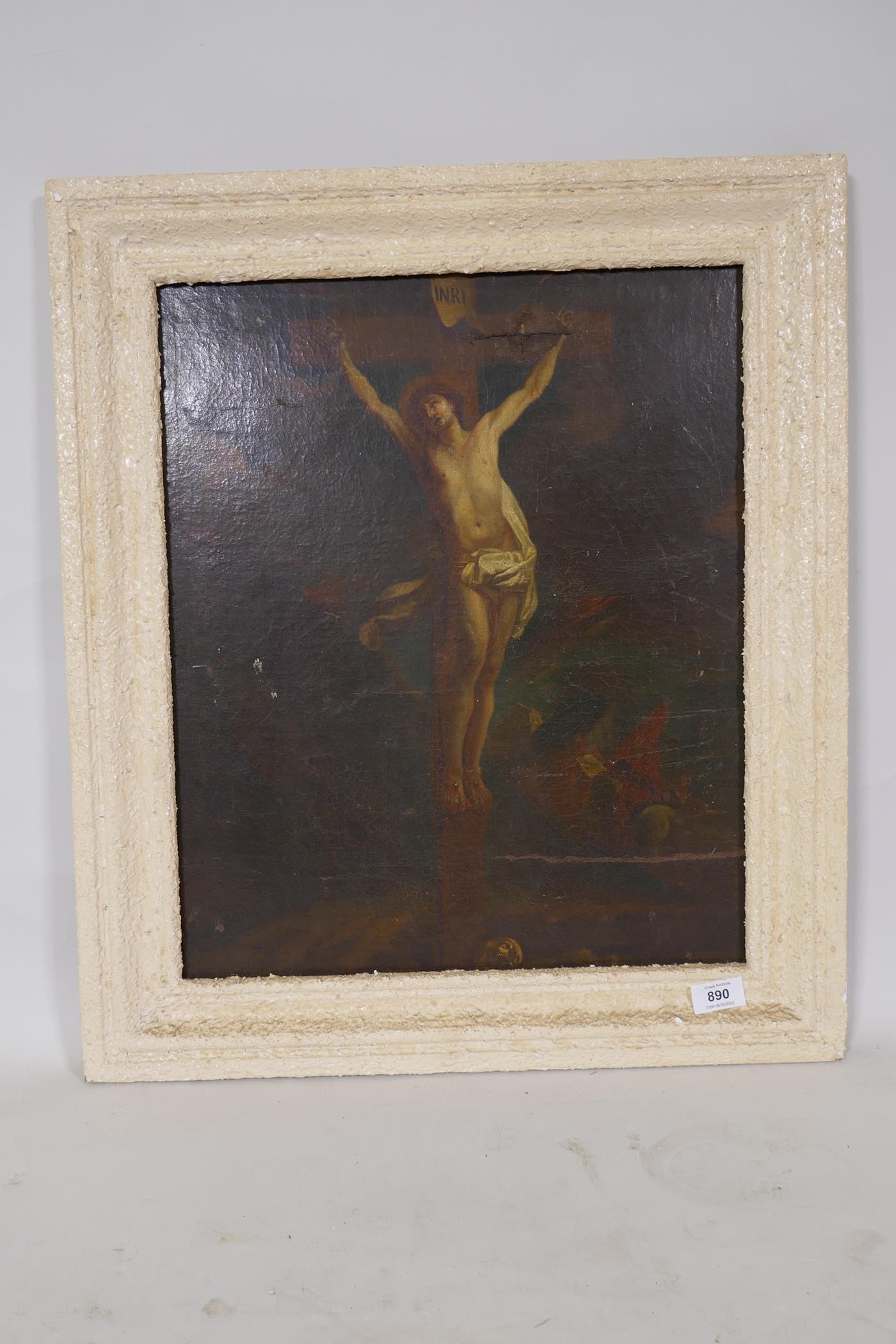 The Crucifixtion, C18th/C19th, probably continental, oil on canvas laid on board, unsigned, 40 x - Image 4 of 5