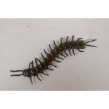 A Japanese Jizai style bronze okimono centipede with articulated body, 15cm long