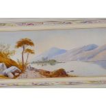 A pair of Italian lake scenes, watercolours, 29cm x 13cm