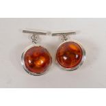 A pair of 925 silver and baltic amber cufflinks