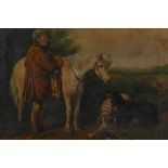 S.F. Peard, huntsman with pony, dogs and catch, C19th oil on canvas, 36.5cm x 29cm