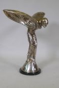 A white metal figure of the Spirit of Ecstasy, impressed P. Psaier, mounted on a marble base, 75cm