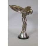 A white metal figure of the Spirit of Ecstasy, impressed P. Psaier, mounted on a marble base, 75cm