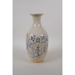 A Chinese Ding ware style vase with stylised blue and enamel decoration, mark to base, 26cm high