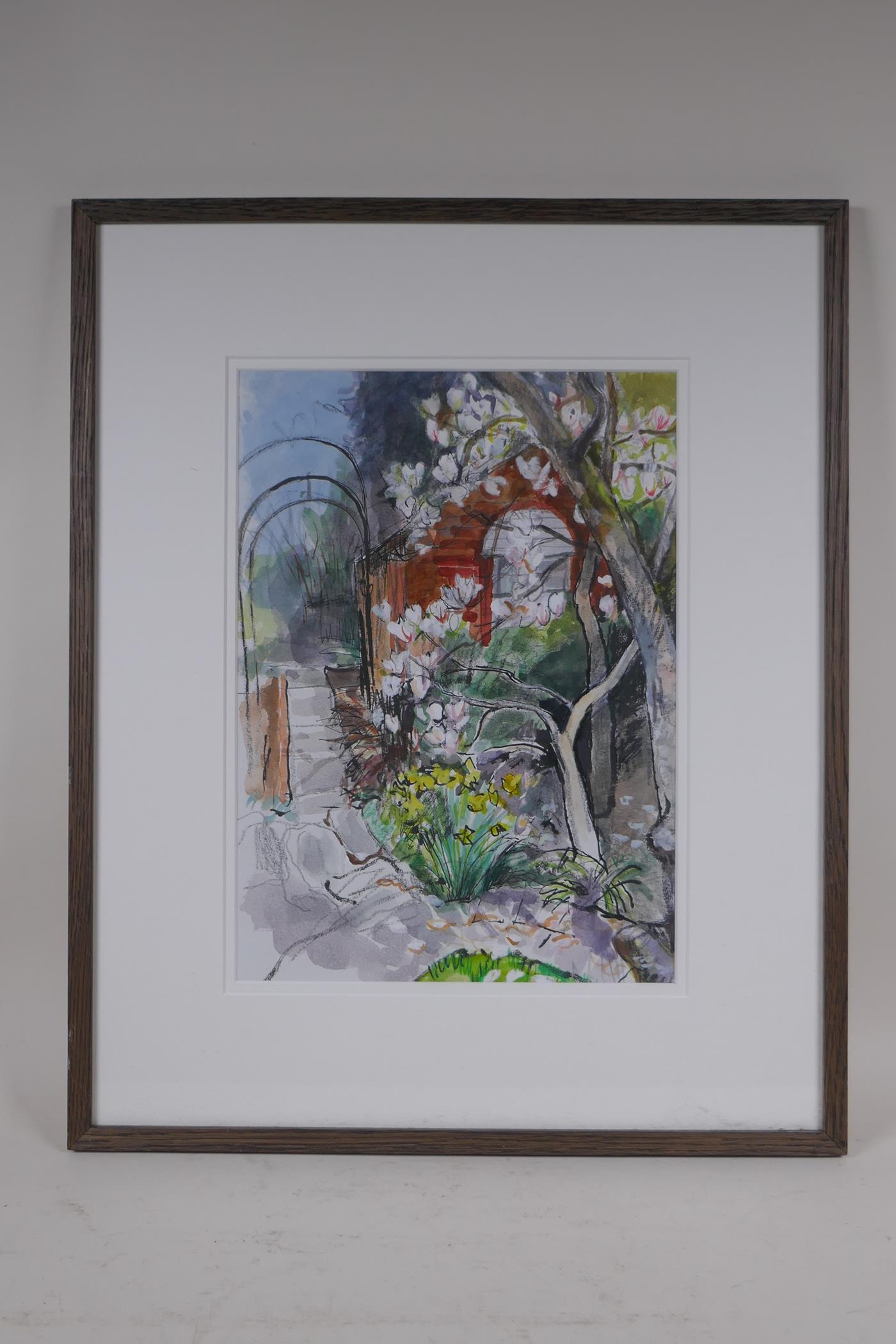 Attributed to David Mcleod Martin, Scottish (1922-2018), garden landscape, mixed media on paper, - Image 3 of 4