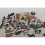 A quantity of Britains and other lead farmyard animals, vehicles, figures etc, many AF