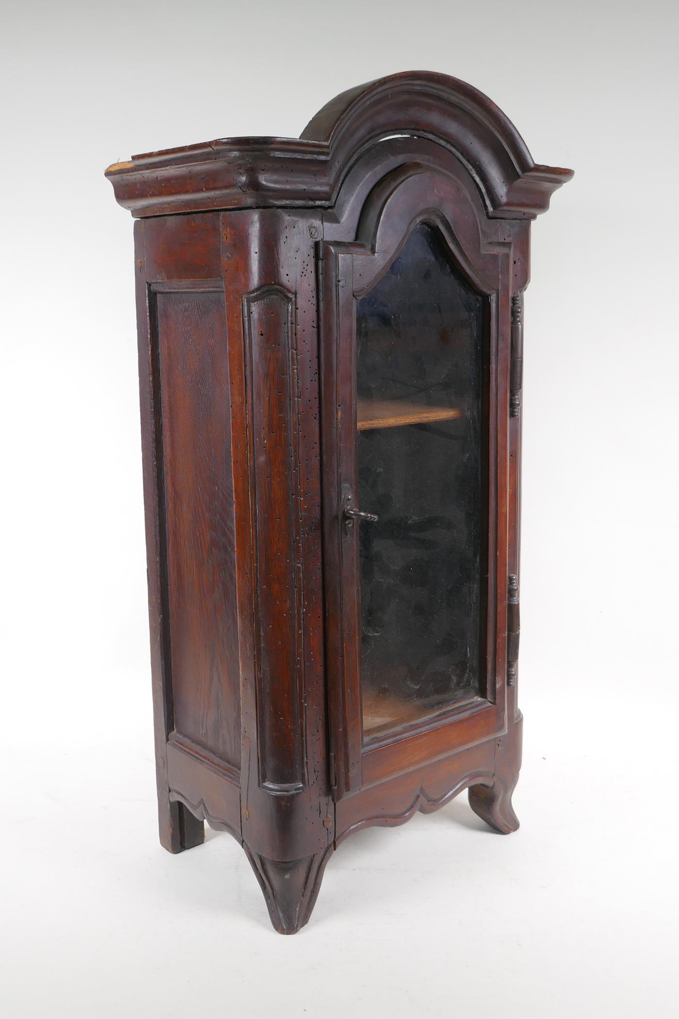 A C19th French glazed cabinet in the form of a miniature armoire, 36 x 21 x 68cm - Image 2 of 2