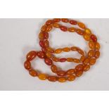 A string of graduated amber beads, 64cm long