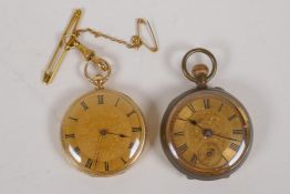 A mid C19th 18ct gold cased pocket watch examined by C.J. Dent of London, the engine turned dial
