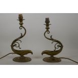 A pair of vintage brass rococo style table lamps, 32cm high