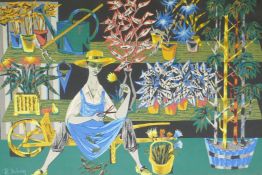 Robert Debieve, French (1926-1994), Le Botaniste, mid century printed tapestry, 167 x 110cm