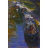 Robin Mason, (British, 1958-present), canal scene, oil canvas, 20cm x 26cm