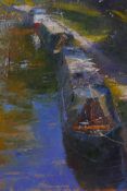 Robin Mason, (British, 1958-present), canal scene, oil canvas, 20cm x 26cm