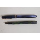 A vintage Waterman 513 fountain pen with a 14ct nib, and a British made Burnham fountain pen with