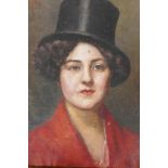 Eugene Ducloy, portrait of a woman in a riding hat, inscribed on a label verso, Eglatine Ducloy,
