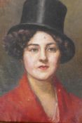 Eugene Ducloy, portrait of a woman in a riding hat, inscribed on a label verso, Eglatine Ducloy,