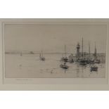 Roland Langmaid, 'Newlyn and St Michael's Mount', signed dry point etching, inscribed on label