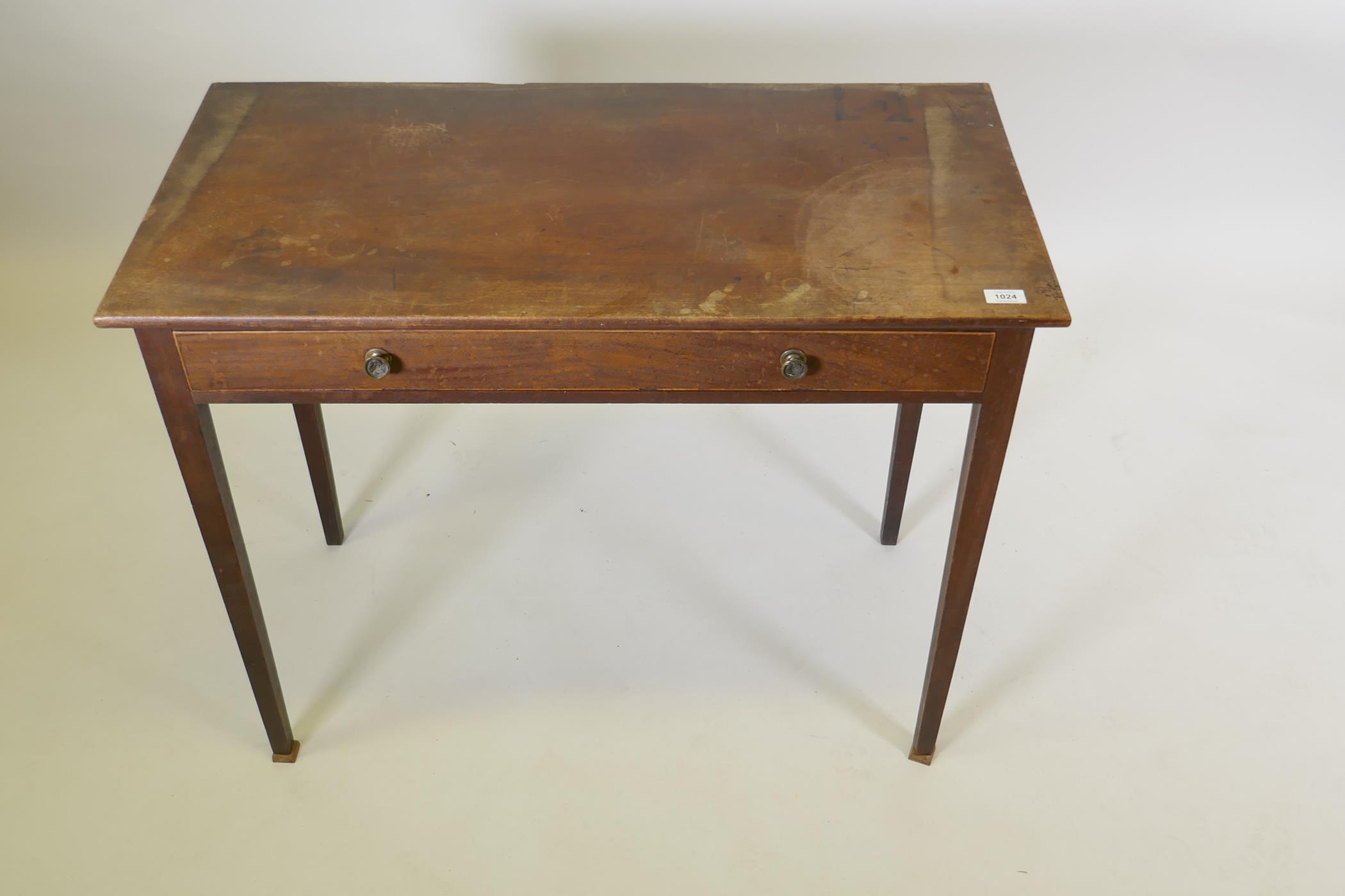 A George III mahogany single drawer side/writing table, raised on square tapering supports, 94 x - Image 3 of 4