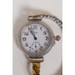 An Art Deco white metal campaign style wrist watch by Mappin & Webb with subsidiary second dial, 3.