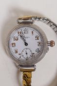An Art Deco white metal campaign style wrist watch by Mappin & Webb with subsidiary second dial, 3.
