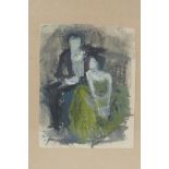 Seated lady and courtier, signed 'Forain', ink and gouache, 9cm x 12cm