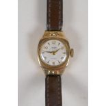 A vintage 9ct gold cased Mira 15 jewels Incabloc cocktail watch, marked to interior