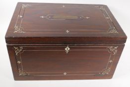 An Anglo Indian bone inlaid correspondence box with fitted interior, AF, 46cm x 29.5cm x 24.5cm