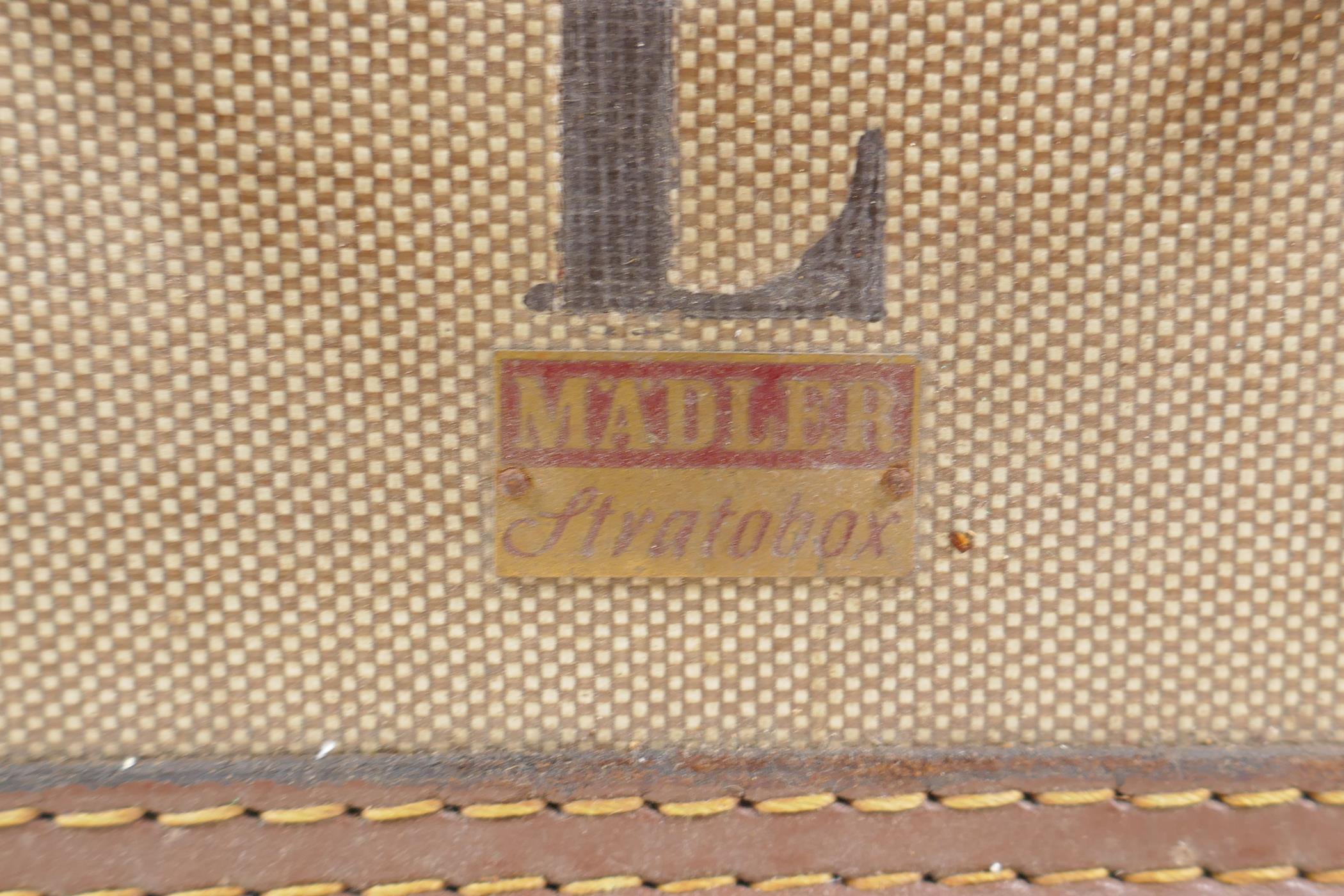 A mid century Madler Stratobox suitcase, with stitched leather trim, AF damage to back corner, 56 - Image 2 of 3