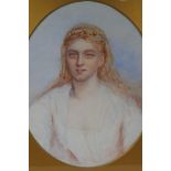 Head and shoulder portrait of a young lady, monogrammed E.T. (Edward Tayler?), oval mounted