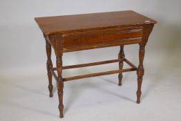 A C19th pitch pine single drawer side table, raised on turned supports, 92 x 45 x 76cm