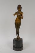 Hans Keck, a German bronze figure of a nude, raised on an octagonal marble base, 28.5cm high